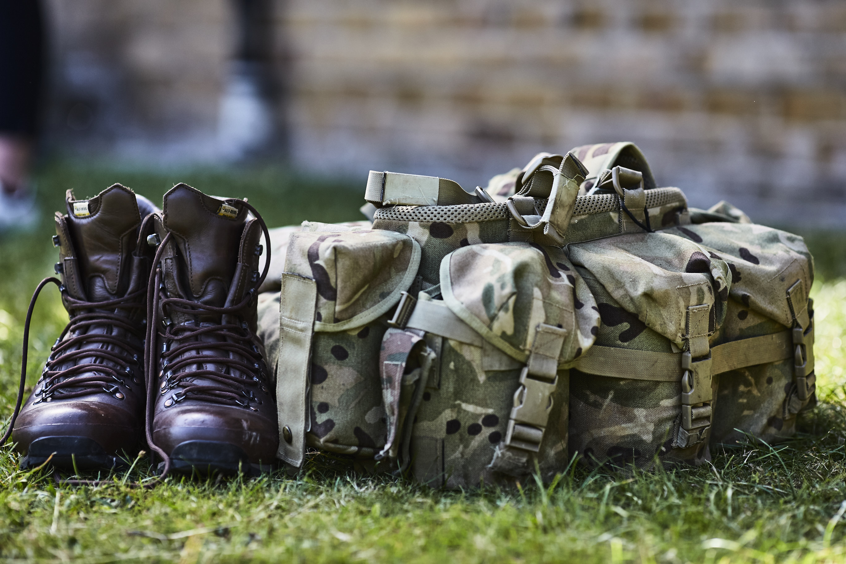 military kit bag and military boots